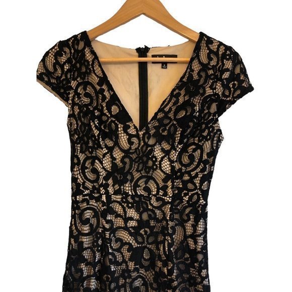 Lulus Black Crochet Lace V Neck Bodycon Style Midi Dress Size S - Picture 5 of 7